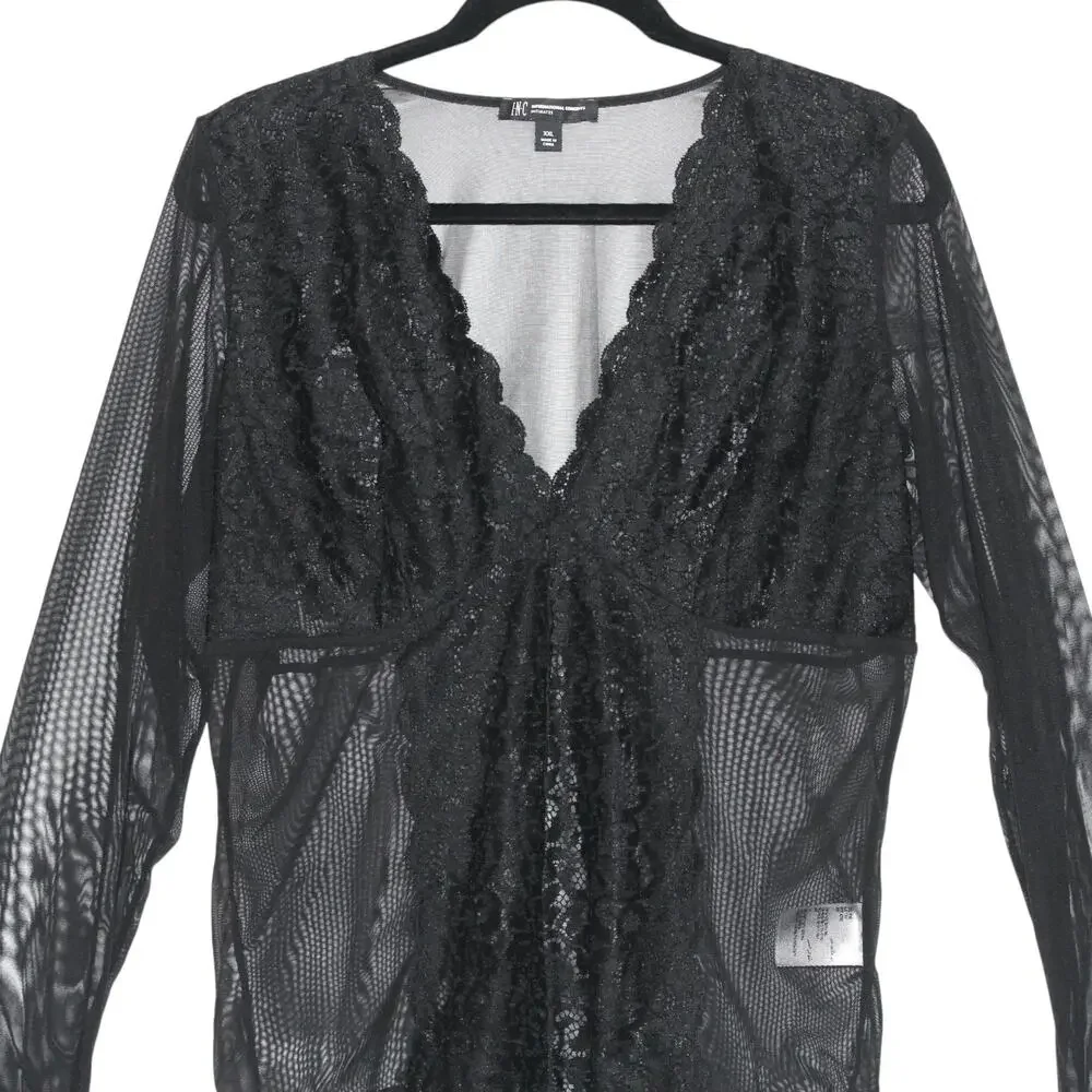INC International Concepts Black Lace Bodysuit XXL NWT